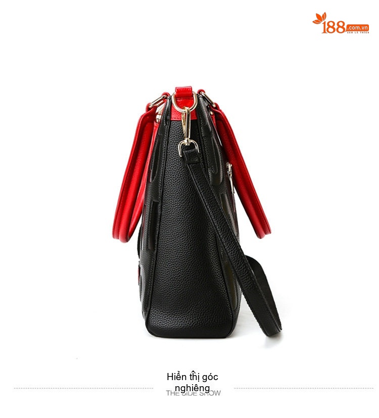 Túi Tote Nữ Da Bóng Sức Chứa Lớn Đeo Vai, Đeo Chéo Thời Trang Màu Đen, Đỏ chi tiết 10