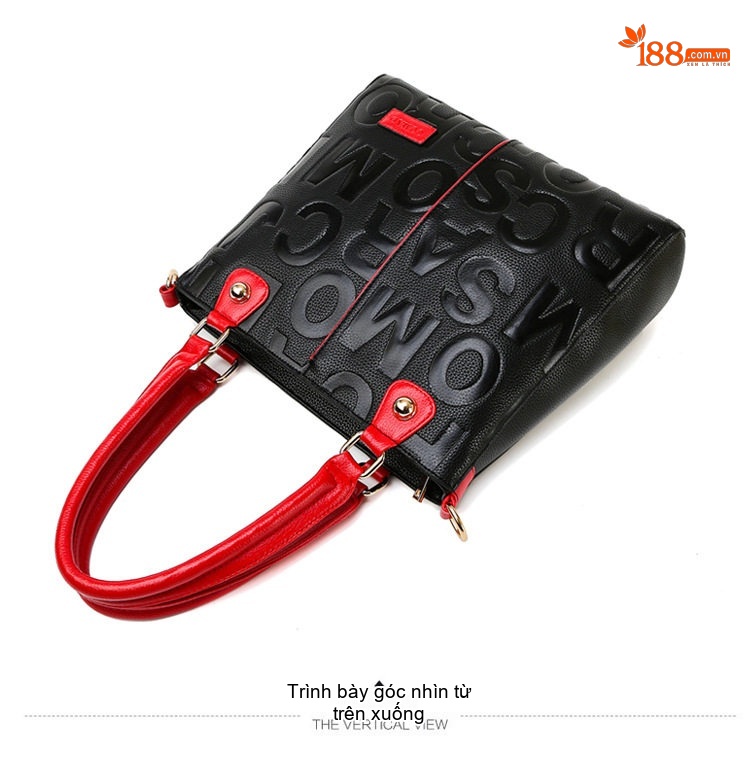 Túi Tote Nữ Da Bóng Sức Chứa Lớn Đeo Vai, Đeo Chéo Thời Trang Màu Đen, Đỏ chi tiết 12
