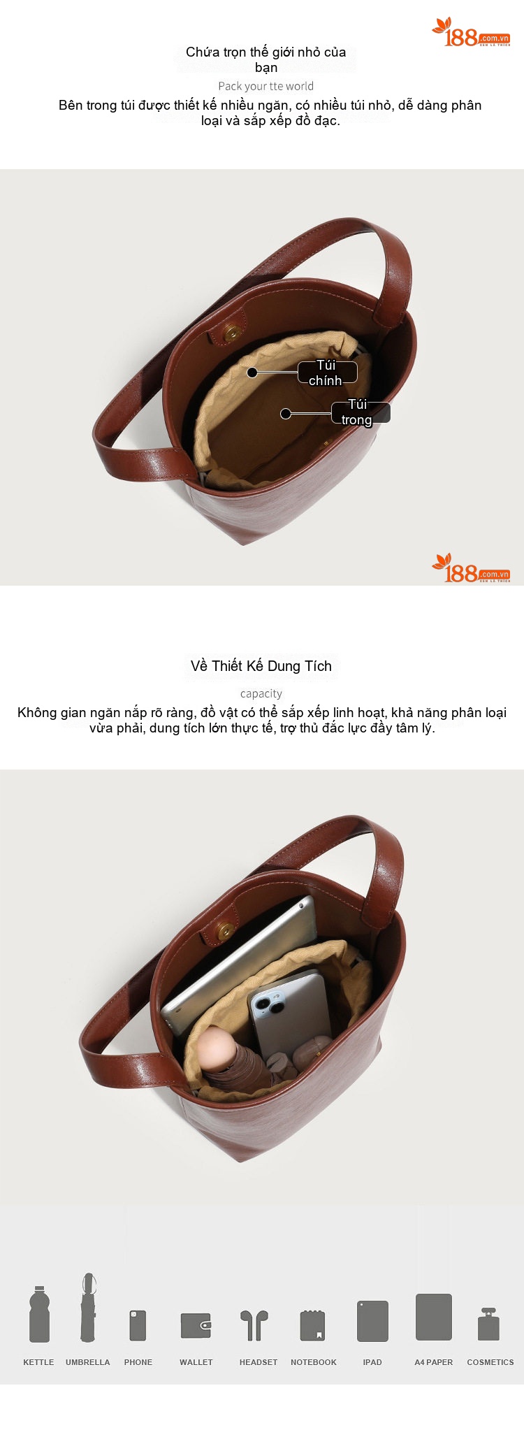 Túi Tote Nữ Da Bóng Sức Chứa Lớn Đeo Vai Phong Cách Thời Trang Màu Đen, Nâu chi tiết 5