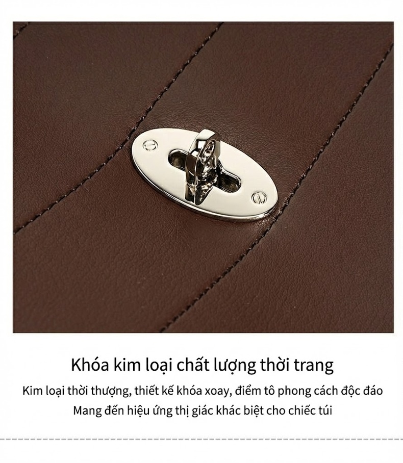 Túi Tote Nữ Da Bóng Sức Chứa Lớn Thiết Kế Tối Giản Đeo Vai, Đeo Chéo Dây Xích Màu Nâu chi tiết 11
