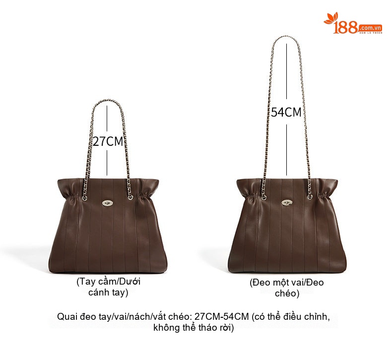 Túi Tote Nữ Da Bóng Sức Chứa Lớn Thiết Kế Tối Giản Đeo Vai, Đeo Chéo Dây Xích Màu Nâu chi tiết 7