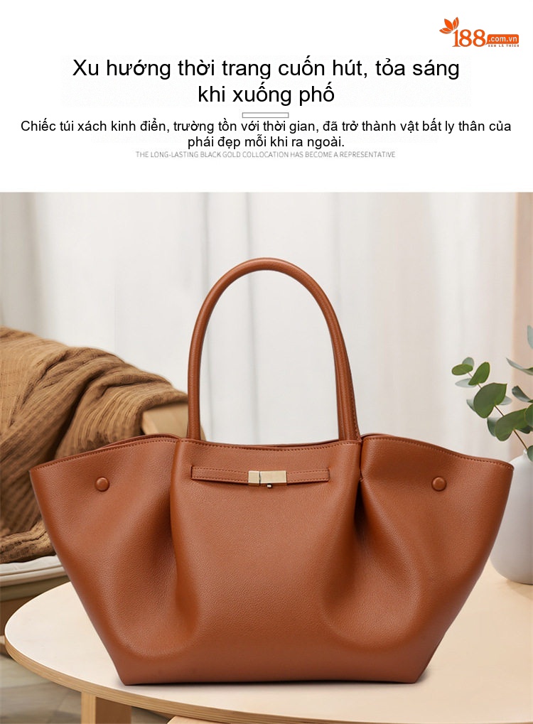 Túi Tote Nữ Da Bóng Thiết Kế Cánh Thời Trang, Đựng Vừa A4 Màu Nâu, Đen chi tiết 3