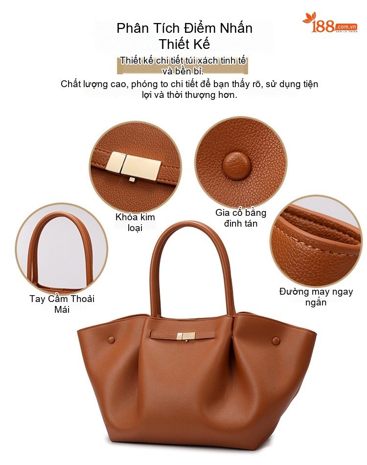 Túi Tote Nữ Da Bóng Thiết Kế Cánh Thời Trang, Đựng Vừa A4 Màu Nâu, Đen chi tiết 4