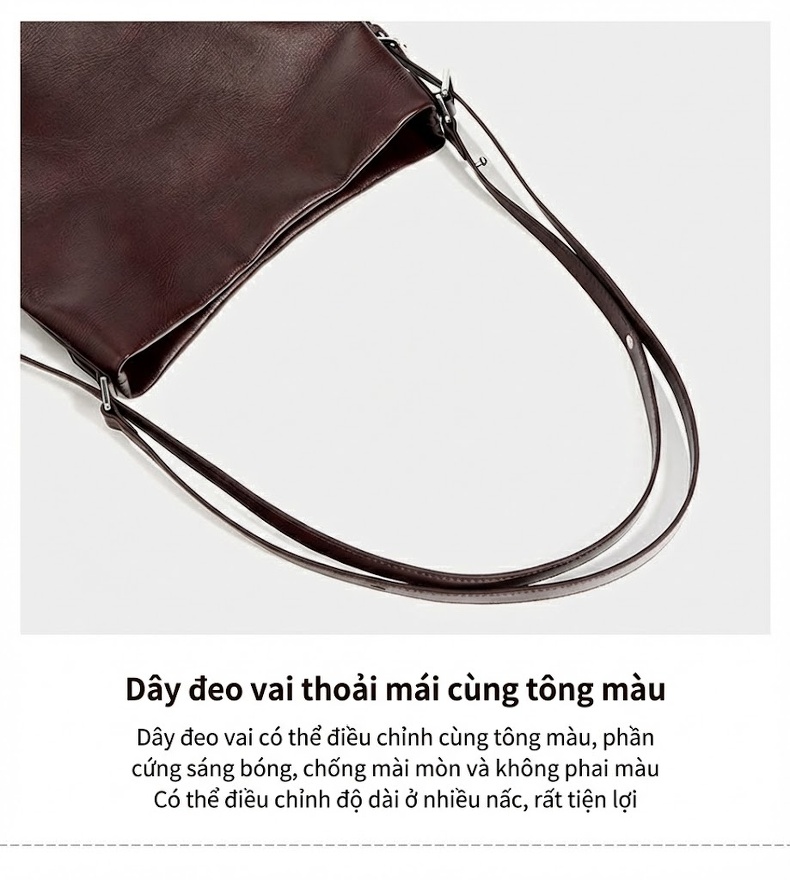 Túi Tote Nữ Da Bóng Thiết Kế Độc Đáo Sức Chứa Lớn Đeo Vai Đeo Chéo Màu Đen, Nâu Đỏ chi tiết 11