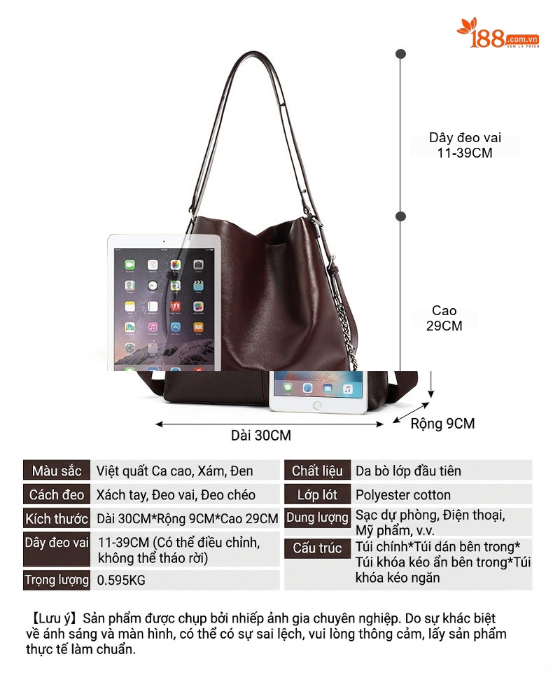 Túi Tote Nữ Da Bóng Thiết Kế Độc Đáo Sức Chứa Lớn Đeo Vai Đeo Chéo Màu Đen, Nâu Đỏ chi tiết 7