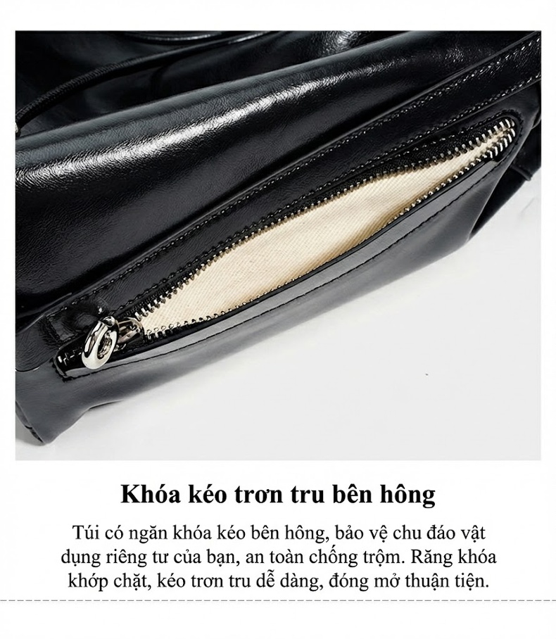 Túi Tote Nữ Da Bóng Thiết Kế Độc Đáo Sức Chứa Lớn Đeo Vai Đeo Nách Màu Đen, Nâu, Đỏ Rượu chi tiết 13