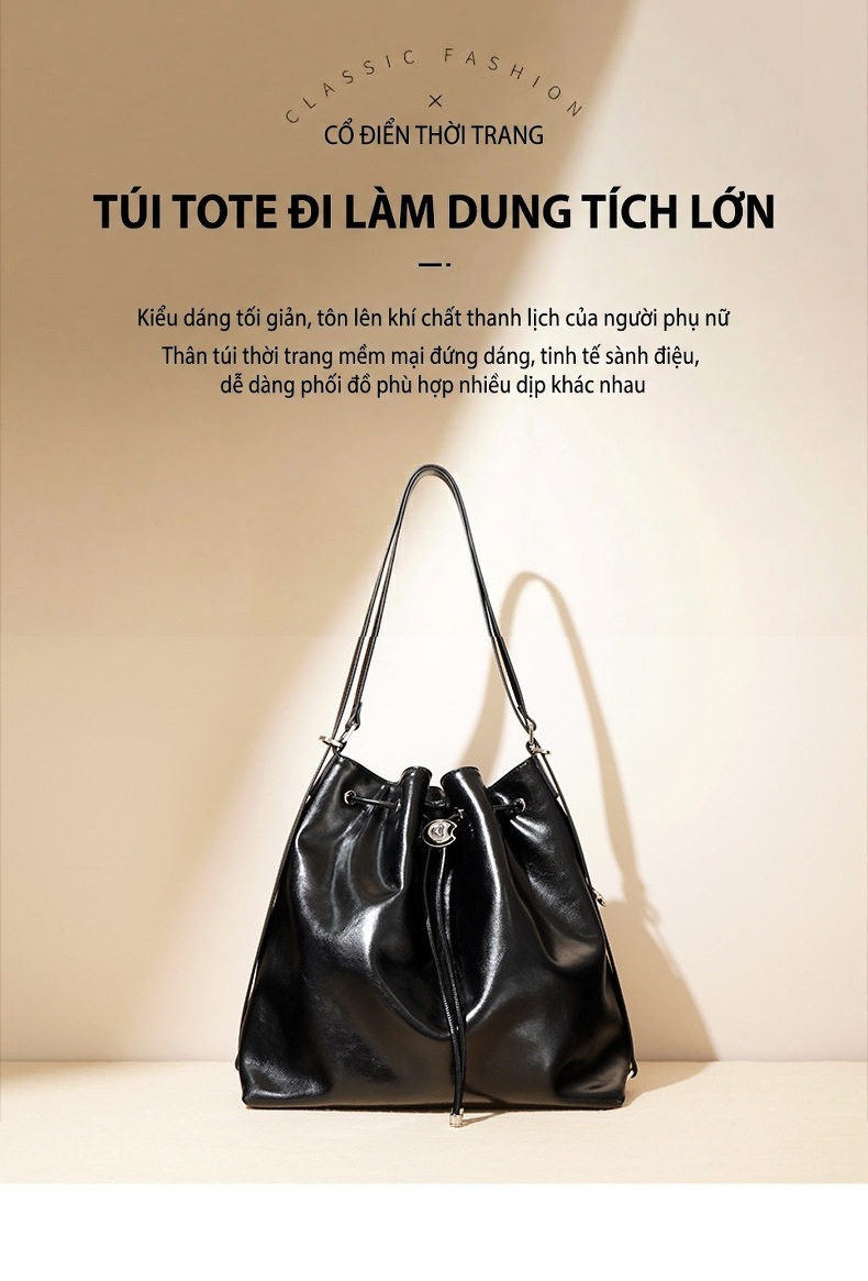 Túi Tote Nữ Da Bóng Thiết Kế Độc Đáo Sức Chứa Lớn Đeo Vai Đeo Nách Màu Đen, Nâu, Đỏ Rượu chi tiết 2