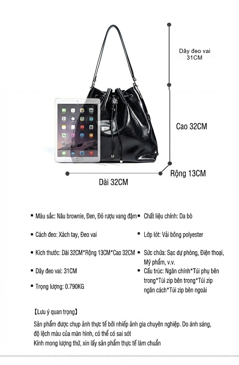Túi Tote Nữ Da Bóng Thiết Kế Độc Đáo Sức Chứa Lớn Đeo Vai Đeo Nách Màu Đen, Nâu, Đỏ Rượu chi tiết 8