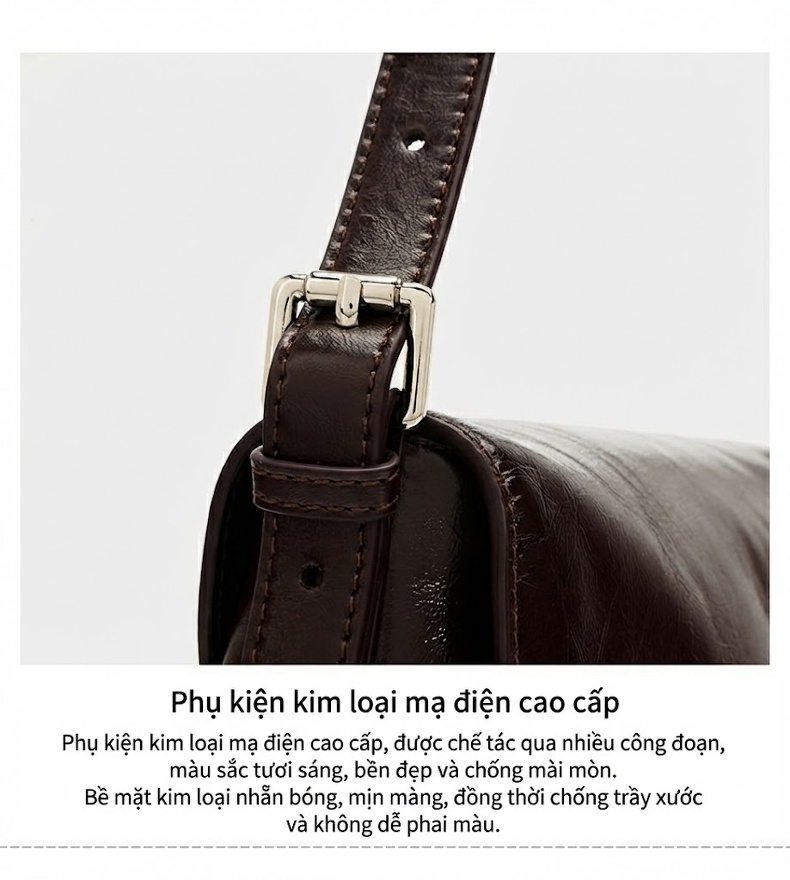 Túi Tote Nữ Da Bóng Thiết Kế Retro, Đeo Vai, Đeo Chéo, Sức Chứa Lớn Màu Nâu Đậm chi tiết 9
