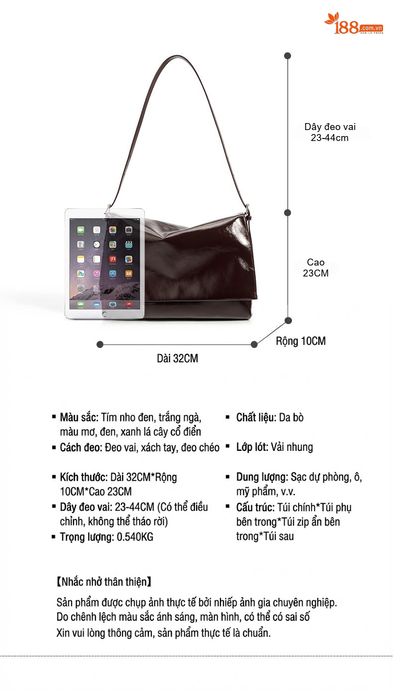 Túi Tote Nữ Da Bóng Thiết Kế Retro, Đeo Vai, Đeo Chéo, Sức Chứa Lớn Màu Nâu Đậm chi tiết 5