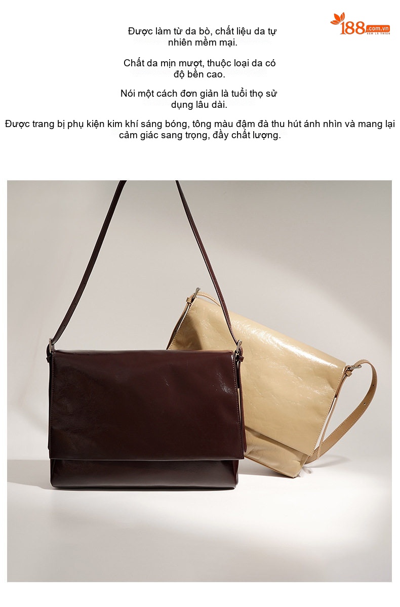 Túi Tote Nữ Da Bóng Thiết Kế Retro, Đeo Vai, Đeo Chéo, Sức Chứa Lớn Màu Nâu Đậm chi tiết 3