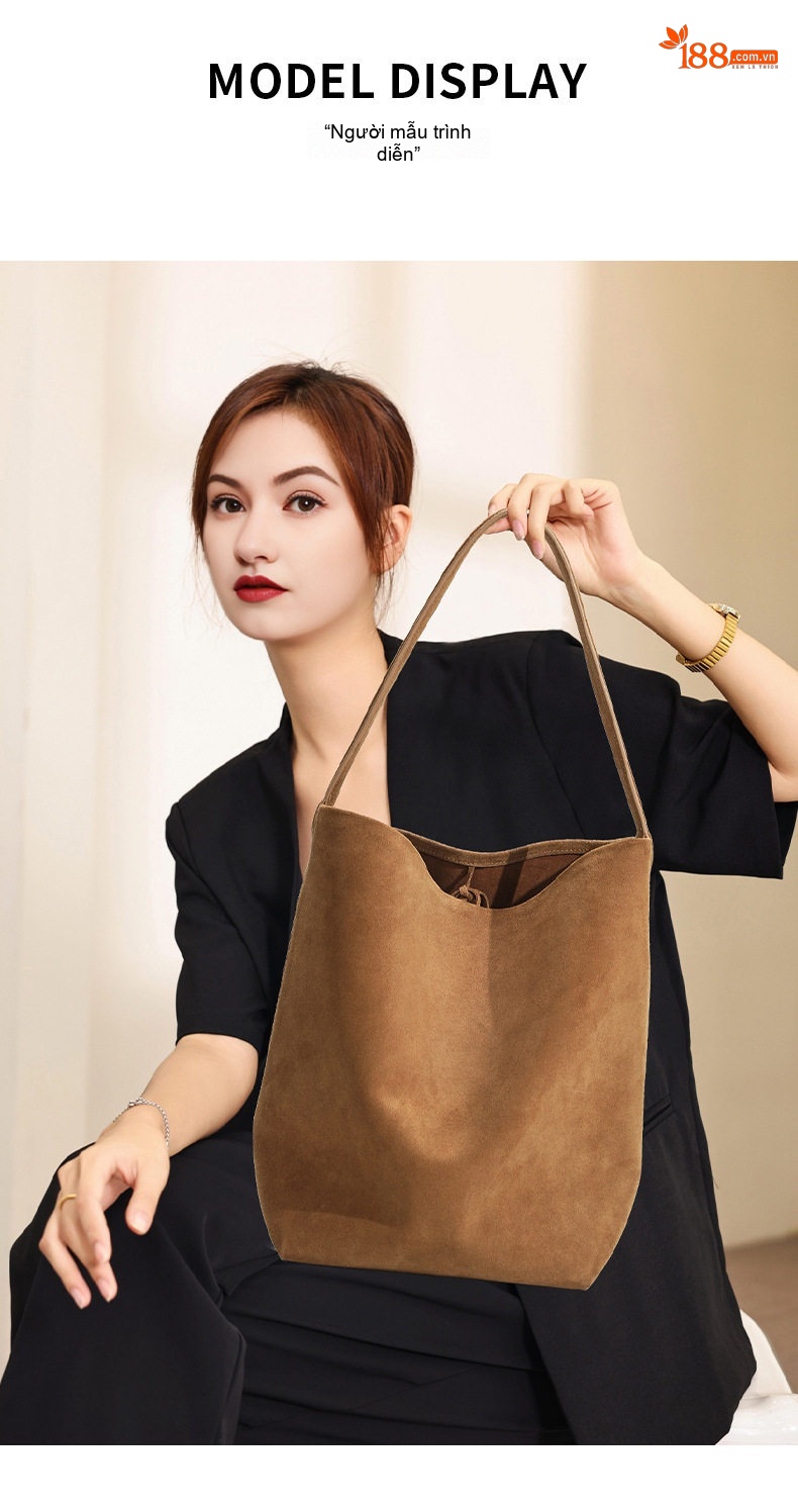 Túi Tote Nữ Da Lộn Cao Cấp Công Sở Đựng Vừa A4 Màu Nâu chi tiết 13