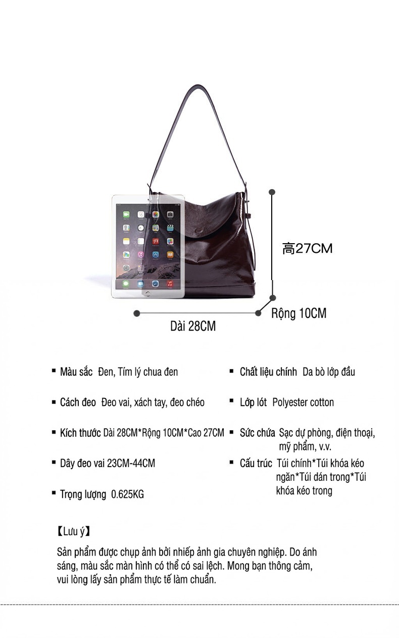 Túi Tote Nữ Da Mềm Đeo Vai/Đeo Chéo Sức Chứa Lớn Phong Cách Thanh Lịch - Màu Nâu Đậm chi tiết 6