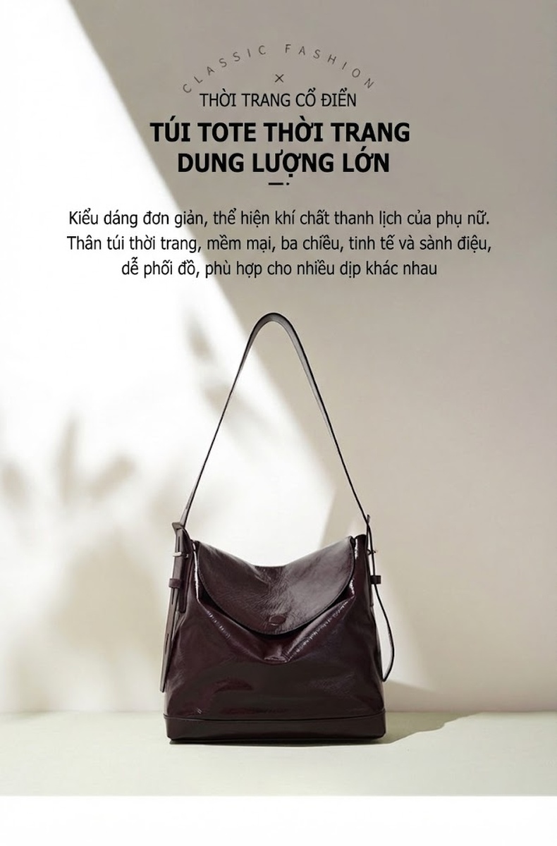 Túi Tote Nữ Da Mềm Đeo Vai/Đeo Chéo Sức Chứa Lớn Phong Cách Thanh Lịch - Màu Nâu Đậm chi tiết 2