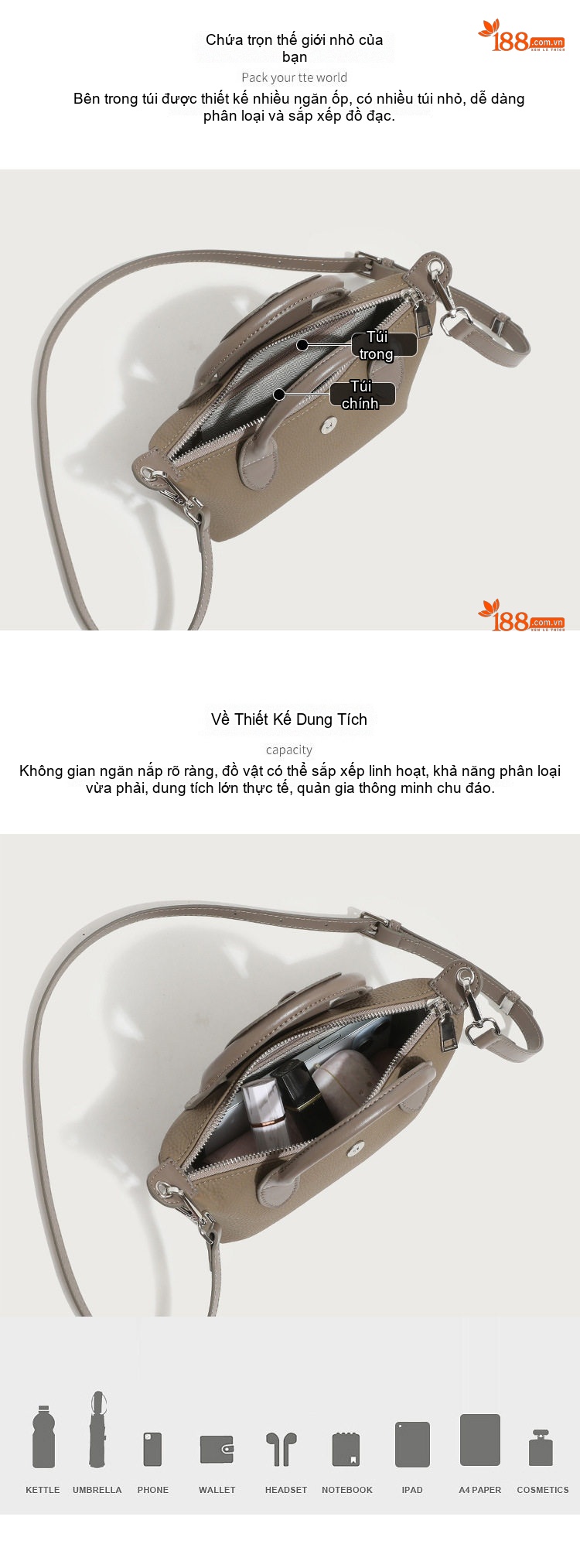 Túi Tote Nữ Da Mềm Đựng Vừa A4 Quai Xách Tay & Đeo Vai Phong Cách Casual Màu Be, Xám chi tiết 5