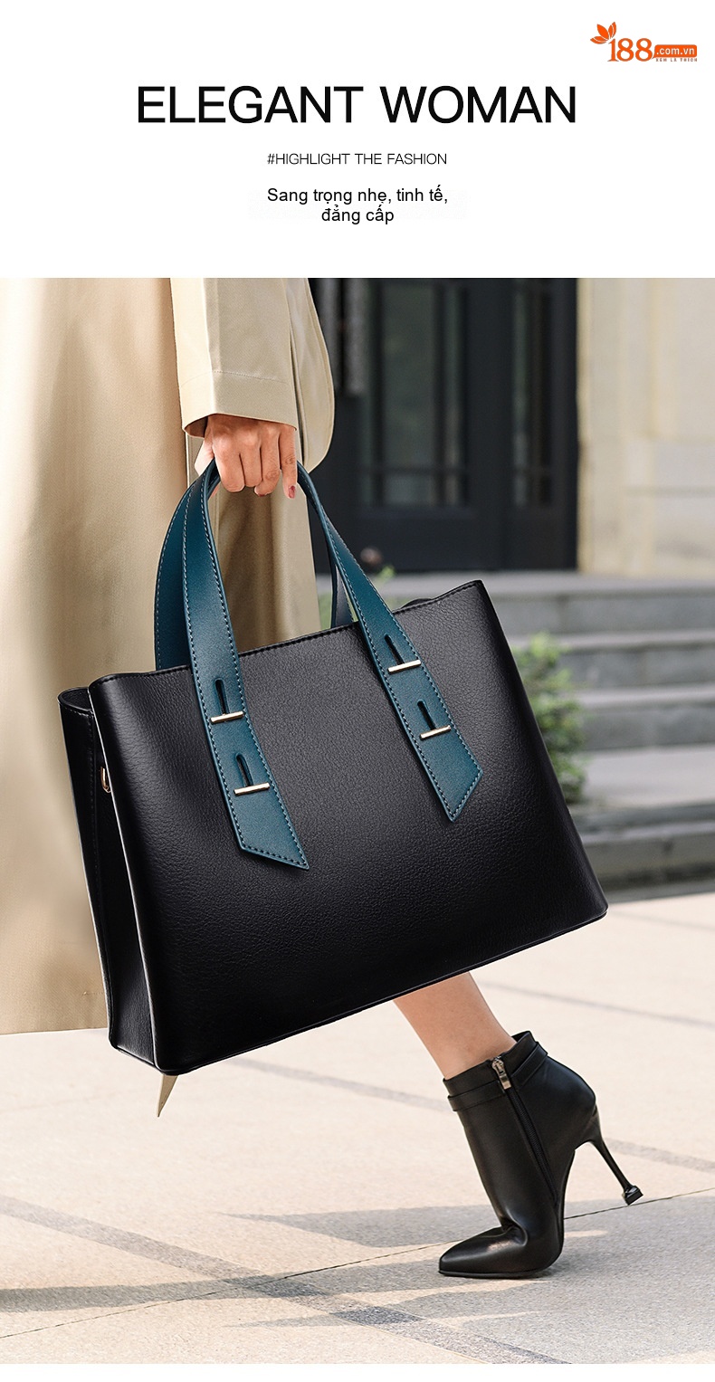 Túi Tote Nữ Da Mềm Sức Chứa Lớn Đeo Chéo Phong Cách Tối Giản Màu Đen, Nâu chi tiết 2