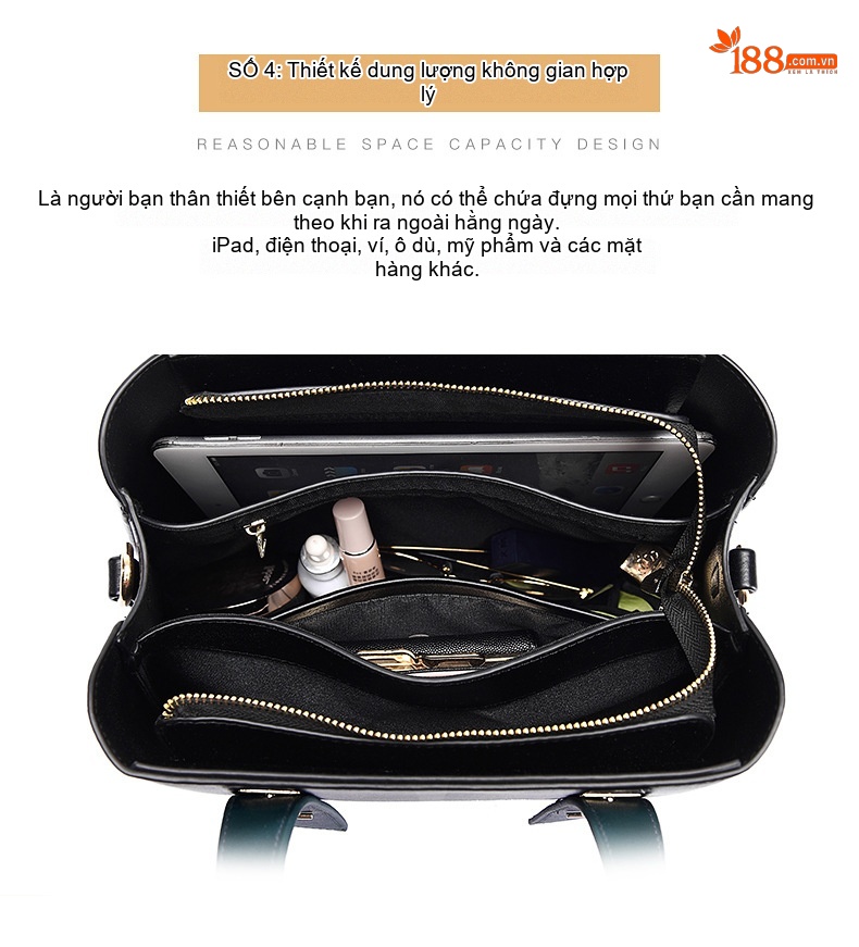 Túi Tote Nữ Da Mềm Sức Chứa Lớn Đeo Chéo Phong Cách Tối Giản Màu Đen, Nâu chi tiết 7