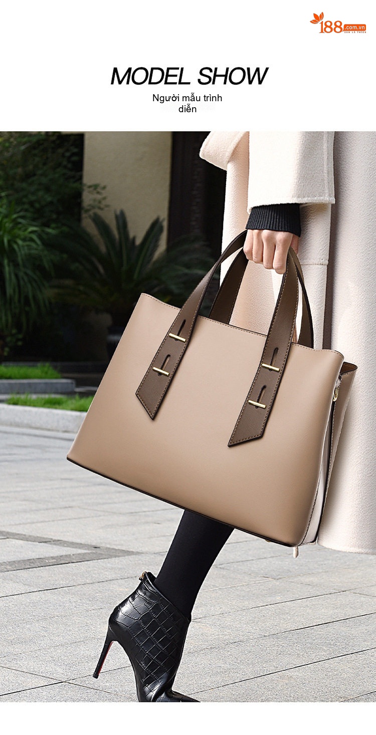 Túi Tote Nữ Da Mềm Sức Chứa Lớn Đeo Chéo Phong Cách Tối Giản Màu Đen, Nâu chi tiết 15