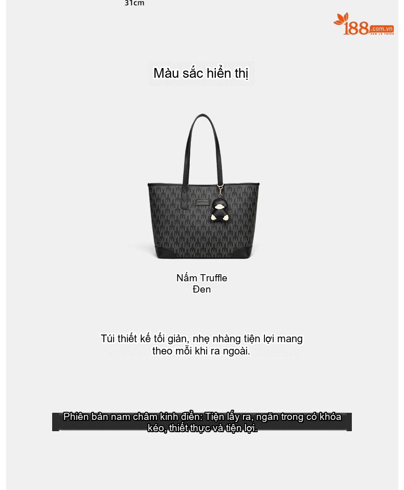 Túi Tote Nữ Da Mềm Sức Chứa Lớn Đeo Vai Đi Học Đi Làm Màu Đen chi tiết 10