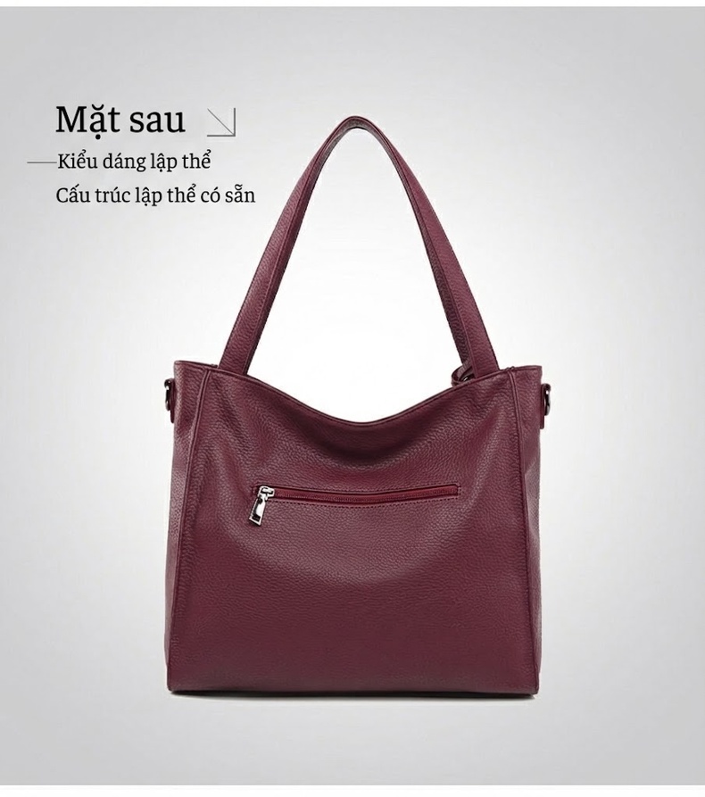 Túi Tote Nữ Da Mềm Sức Chứa Lớn Phong Cách Thời Trang Công Sở Màu Đen, Đỏ Rượu, Nâu chi tiết 23