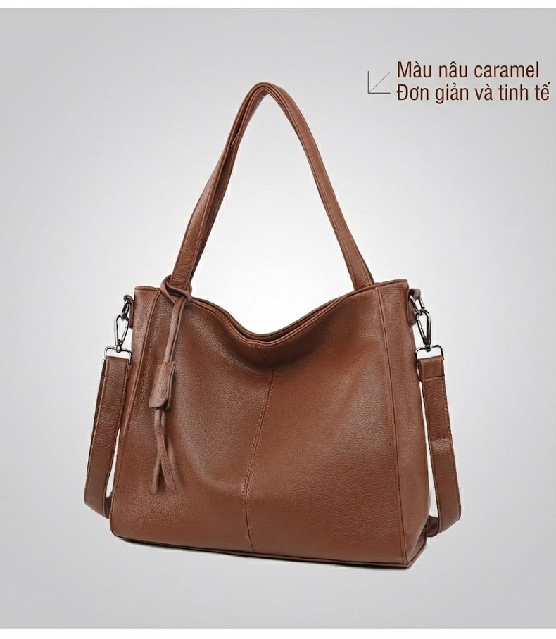 Túi Tote Nữ Da Mềm Sức Chứa Lớn Phong Cách Thời Trang Công Sở Màu Đen, Đỏ Rượu, Nâu chi tiết 26