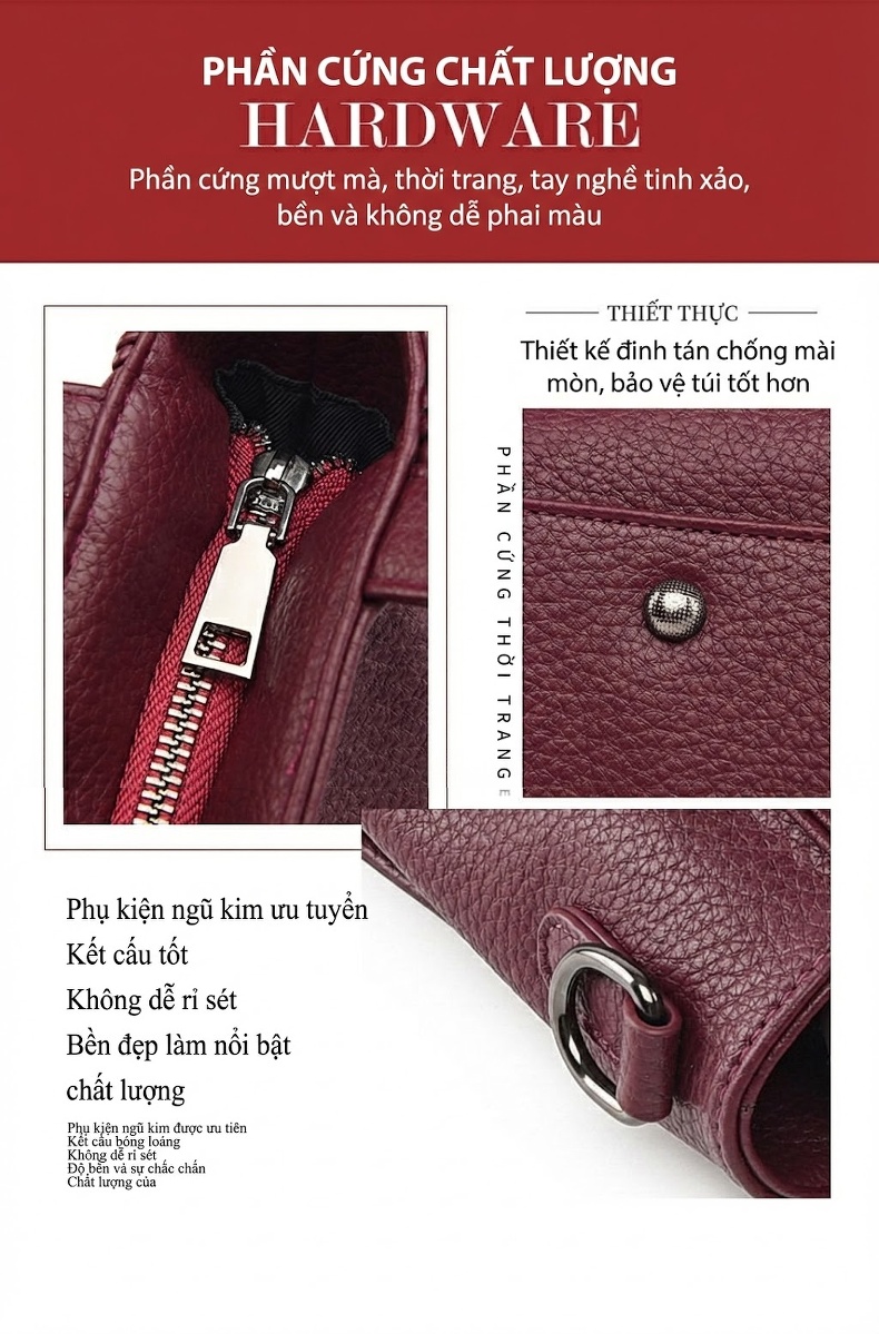 Túi Tote Nữ Da Mềm Sức Chứa Lớn Phong Cách Thời Trang Công Sở Màu Đen, Đỏ Rượu, Nâu chi tiết 10