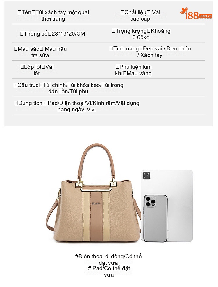 Túi Tote Nữ Da Mờ Cao Cấp Phong Cách Thời Trang, Túi Đeo Vai, Túi Đeo Chéo Màu Kem, Nâu chi tiết 4