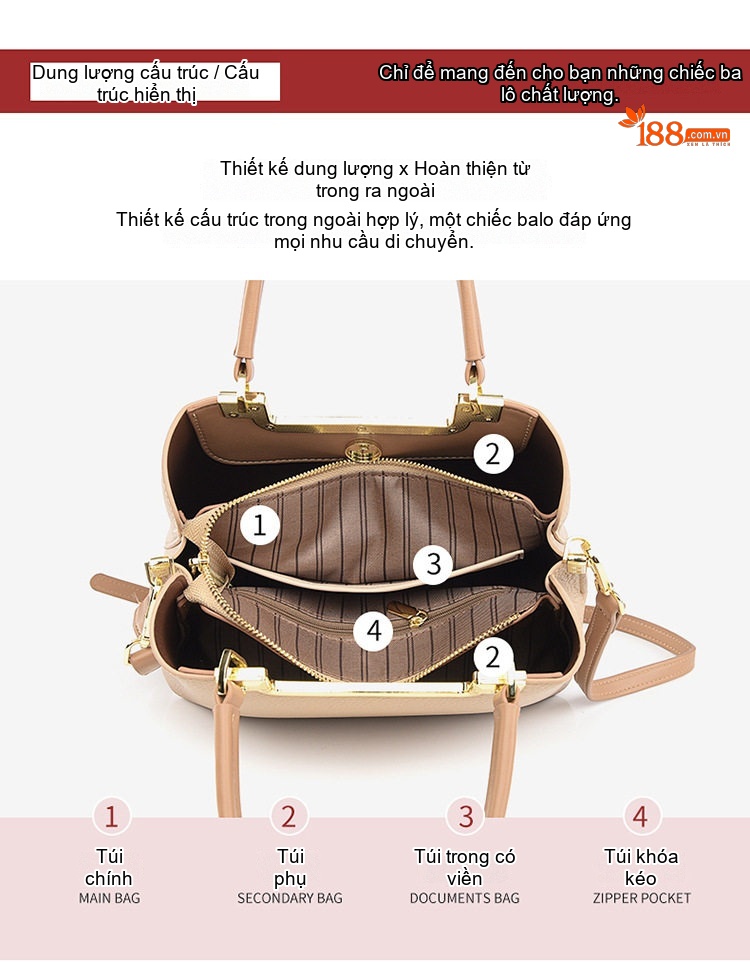Túi Tote Nữ Da Mờ Cao Cấp Phong Cách Thời Trang, Túi Đeo Vai, Túi Đeo Chéo Màu Kem, Nâu chi tiết 5