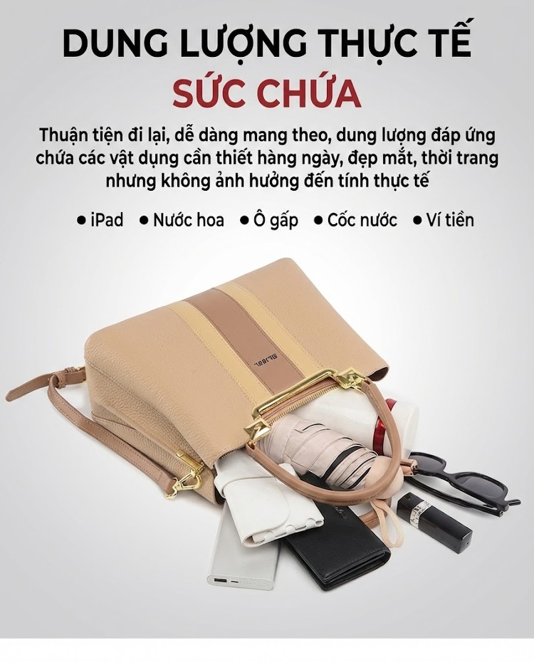 Túi Tote Nữ Da Mờ Cao Cấp Phong Cách Thời Trang, Túi Đeo Vai, Túi Đeo Chéo Màu Kem, Nâu chi tiết 10