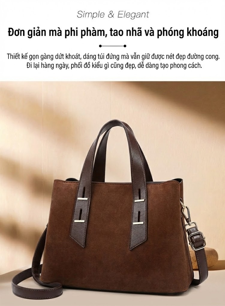 Túi Tote Nữ Da Mờ Cao Cấp, Túi Đeo Vai, Túi Xách Tay Sức Chứa Lớn Màu Nâu chi tiết 2