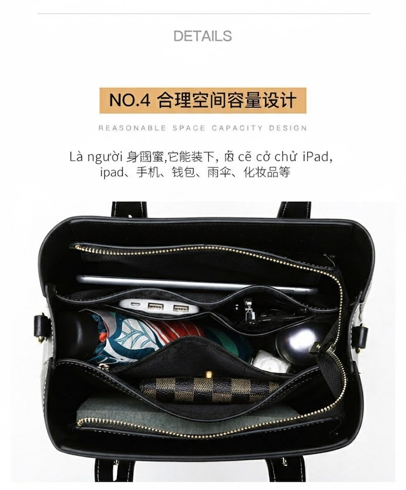 Túi Tote Nữ Da Mờ Công Sở Đựng Laptop Sức Chứa Lớn Màu Đen chi tiết 7