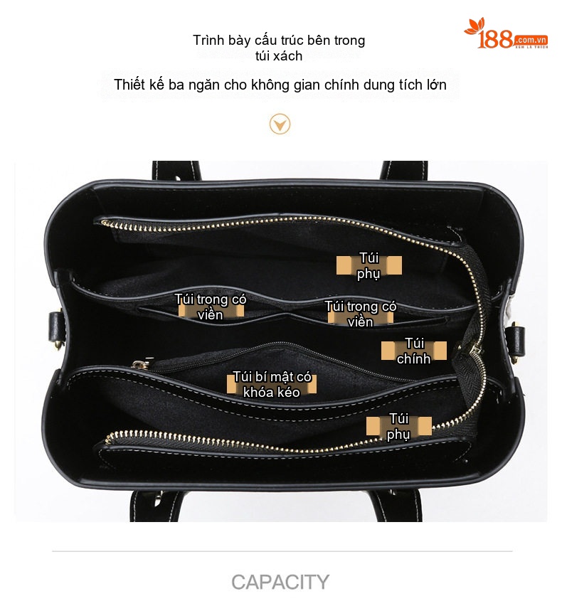 Túi Tote Nữ Da Mờ Công Sở Đựng Laptop Sức Chứa Lớn Màu Đen chi tiết 8