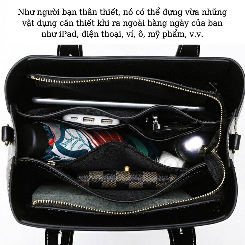Túi Tote Nữ Da Mờ Công Sở Đựng Laptop Sức Chứa Lớn Màu Đen