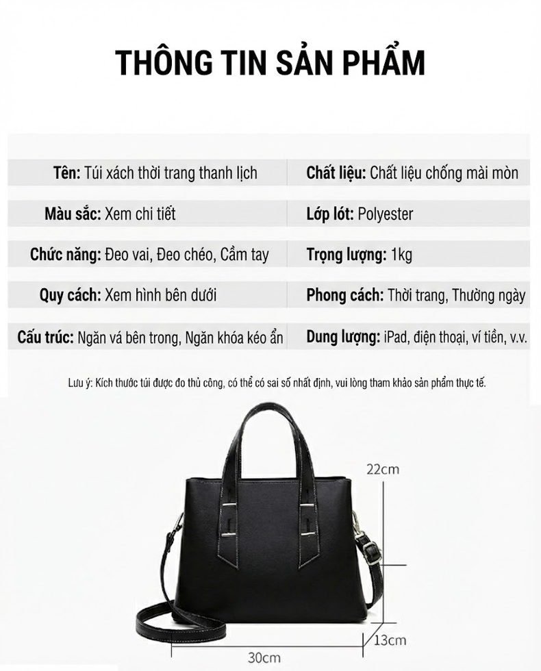 Túi Tote Nữ Da Mờ Công Sở Đựng Laptop Sức Chứa Lớn Màu Đen chi tiết 2