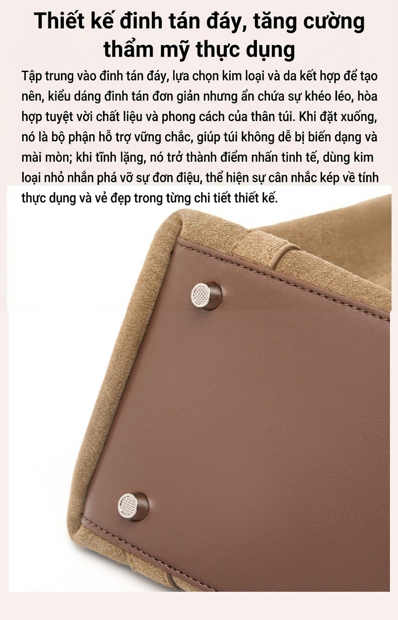 Túi Tote Nữ Da Mờ, Da Bóng, Túi Đeo Vai Nữ Sức Chứa Lớn Phong Cách Cổ Điển Màu Nâu, Be chi tiết 13