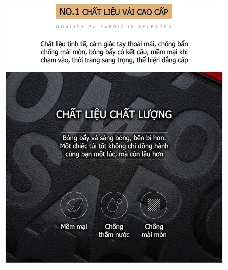 Túi Tote Nữ Da Mờ Dập Chữ Phong Cách Âu Mỹ Cổ Điển, Túi Xách Tay Nữ Công Sở Đeo Vai Màu Đen, Đỏ chi tiết 3