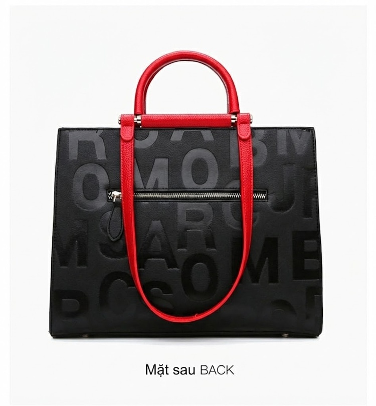 Túi Tote Nữ Da Mờ Dập Chữ Phong Cách Âu Mỹ Cổ Điển, Túi Xách Tay Nữ Công Sở Đeo Vai Màu Đen, Đỏ chi tiết 18