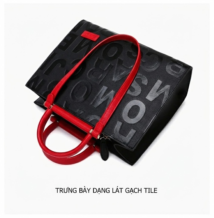 Túi Tote Nữ Da Mờ Dập Chữ Phong Cách Âu Mỹ Cổ Điển, Túi Xách Tay Nữ Công Sở Đeo Vai Màu Đen, Đỏ chi tiết 20
