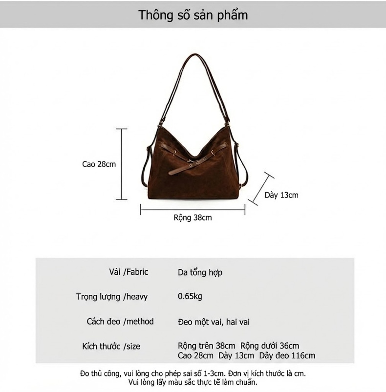 Túi Tote Nữ Da Mờ Đeo Vai Đeo Chéo Sức Chứa Lớn Màu Nâu chi tiết 2