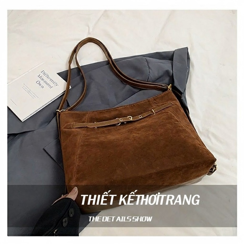 Túi Tote Nữ Da Mờ Đeo Vai Đeo Chéo Sức Chứa Lớn Màu Nâu chi tiết 3
