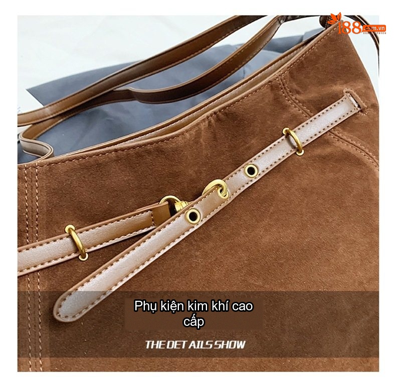 Túi Tote Nữ Da Mờ Đeo Vai Đeo Chéo Sức Chứa Lớn Màu Nâu chi tiết 4