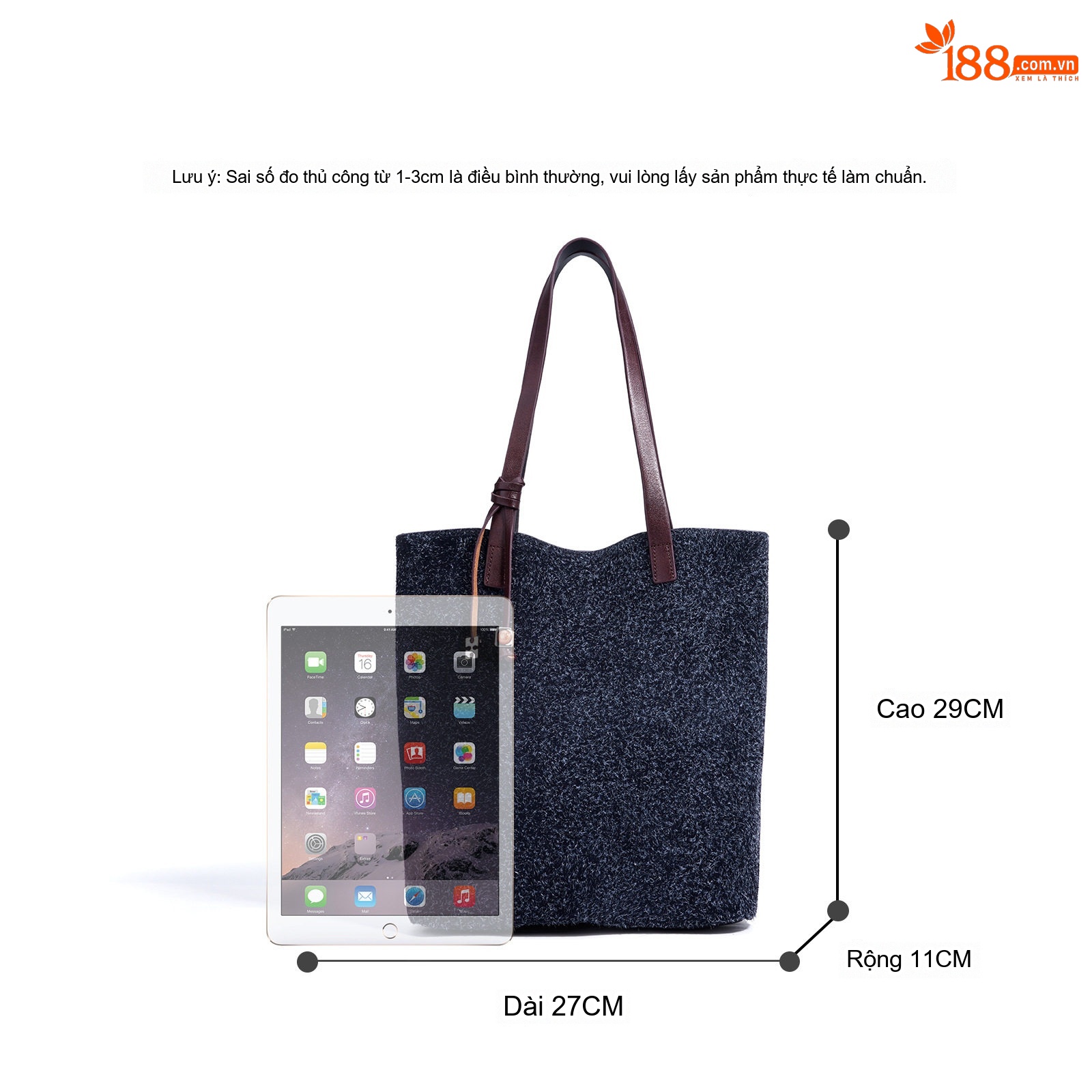 Túi Tote Nữ Da Mờ Đeo Vai Đựng Vừa A4, Laptop Màu Xanh Navy, Đỏ