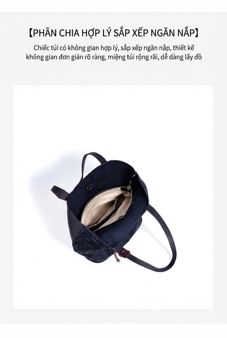 Túi Tote Nữ Da Mờ Đeo Vai Đựng Vừa A4, Laptop Màu Xanh Navy, Đỏ chi tiết 8