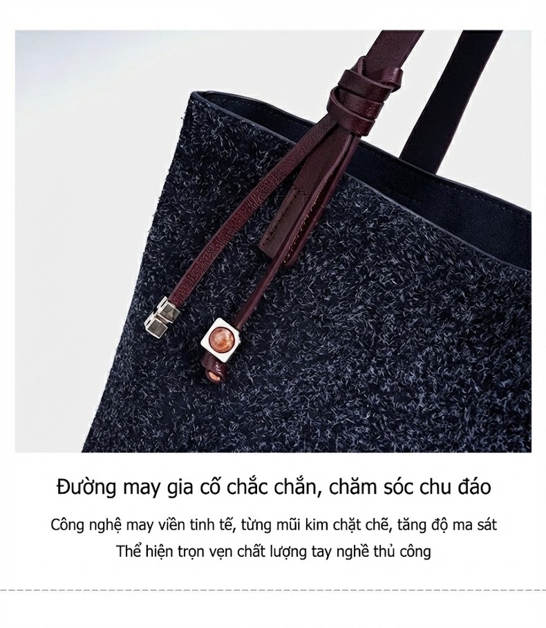 Túi Tote Nữ Da Mờ Đeo Vai Đựng Vừa A4, Laptop Màu Xanh Navy, Đỏ chi tiết 12