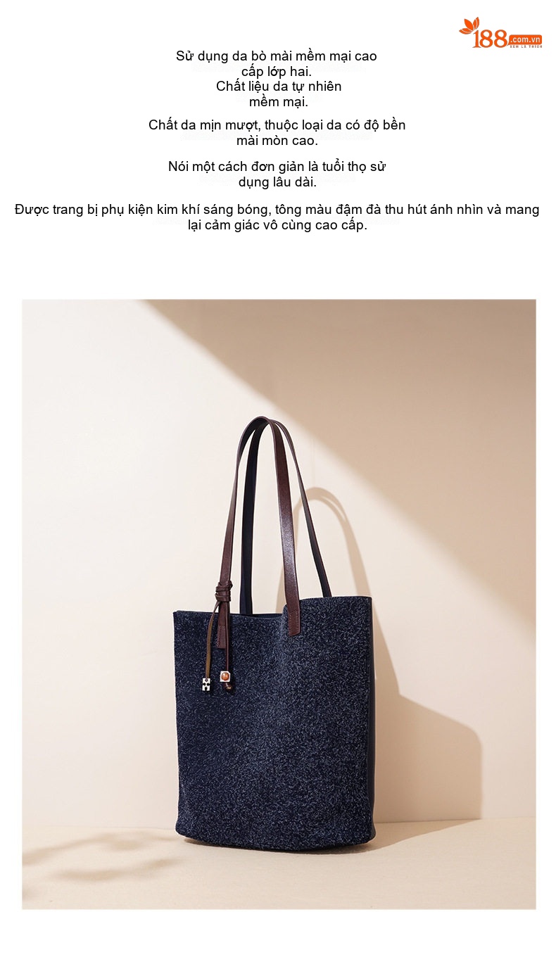 Túi Tote Nữ Da Mờ Đeo Vai Đựng Vừa A4, Laptop Màu Xanh Navy, Đỏ chi tiết 2