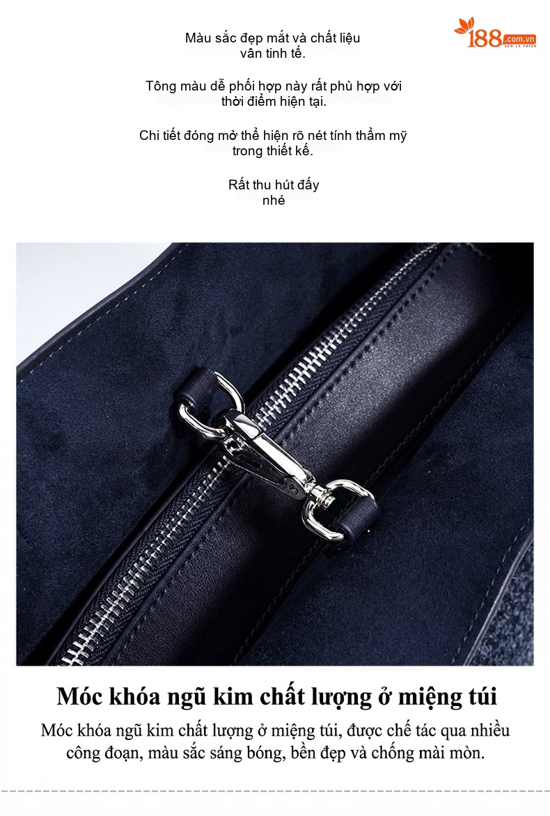 Túi Tote Nữ Da Mờ Đeo Vai Đựng Vừa A4, Laptop Màu Xanh Navy, Đỏ chi tiết 10