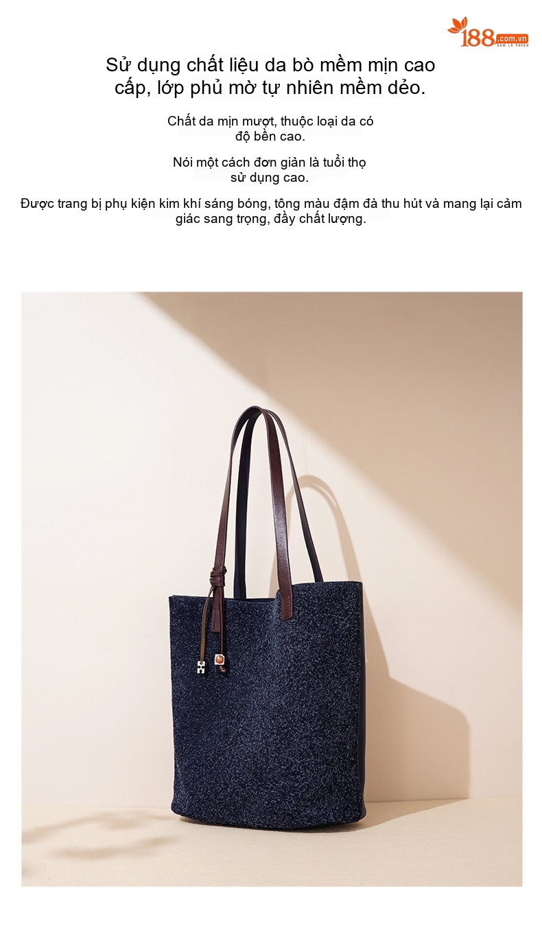 Túi Tote Nữ Da Mờ Đeo Vai Đựng Vừa A4 Phong Cách Đơn Giản Màu Đỏ, Xanh Navy chi tiết 2