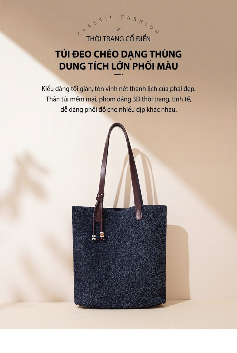 Túi Tote Nữ Da Mờ Đeo Vai Đựng Vừa A4 Phong Cách Đơn Giản Màu Đỏ, Xanh Navy chi tiết 1