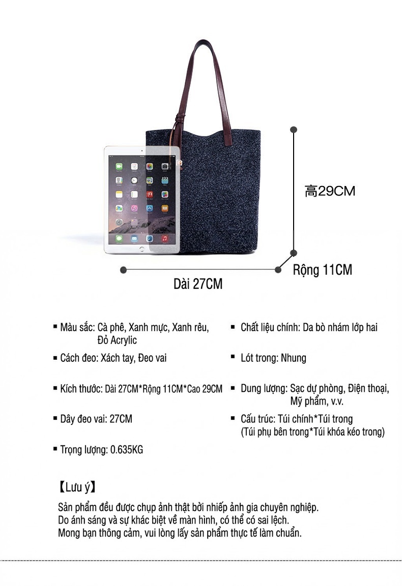 Túi Tote Nữ Da Mờ Đeo Vai Đựng Vừa A4 Phong Cách Đơn Giản Màu Đỏ, Xanh Navy chi tiết 7