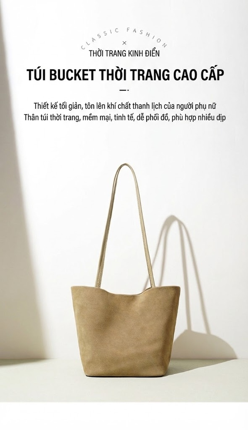 Túi Tote Nữ Da Mờ Đeo Vai Size Lớn Phong Cách Công Sở Màu Nâu, Be chi tiết 2